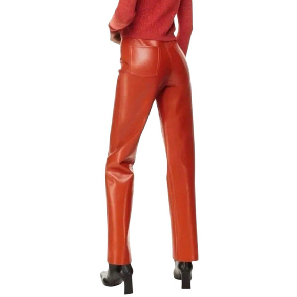 Aritzia Wilfred Melina Vegan Faux Leather Pants Size 10 Orange Straight Leg Fall - Picture 6 of 15